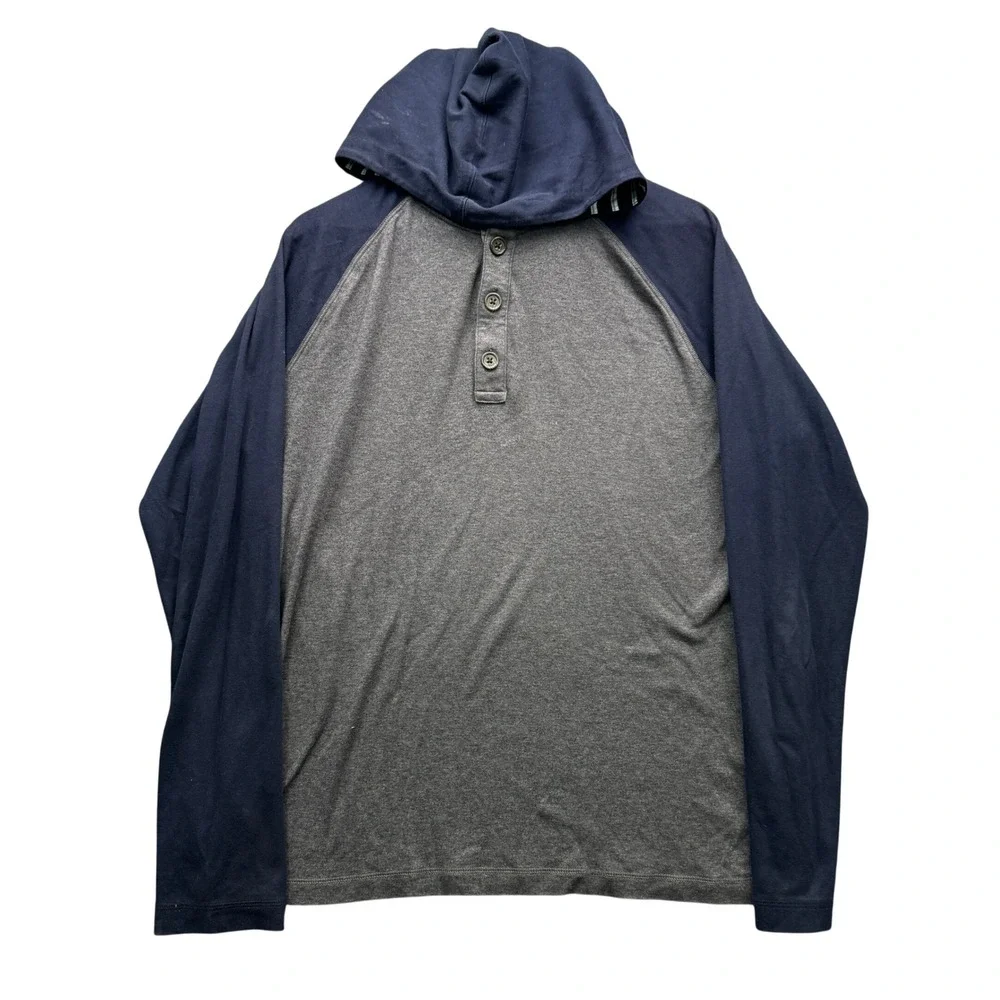 Banana Republic Luxury Touch Hoodie Mens L Gray Navy Long Sleeve Henley Casual